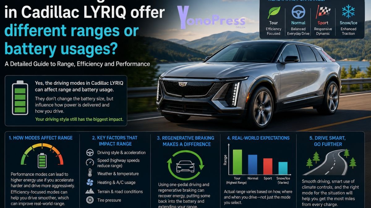 do the driving modes in cadillac lyriq offer different ranges or battery usages?